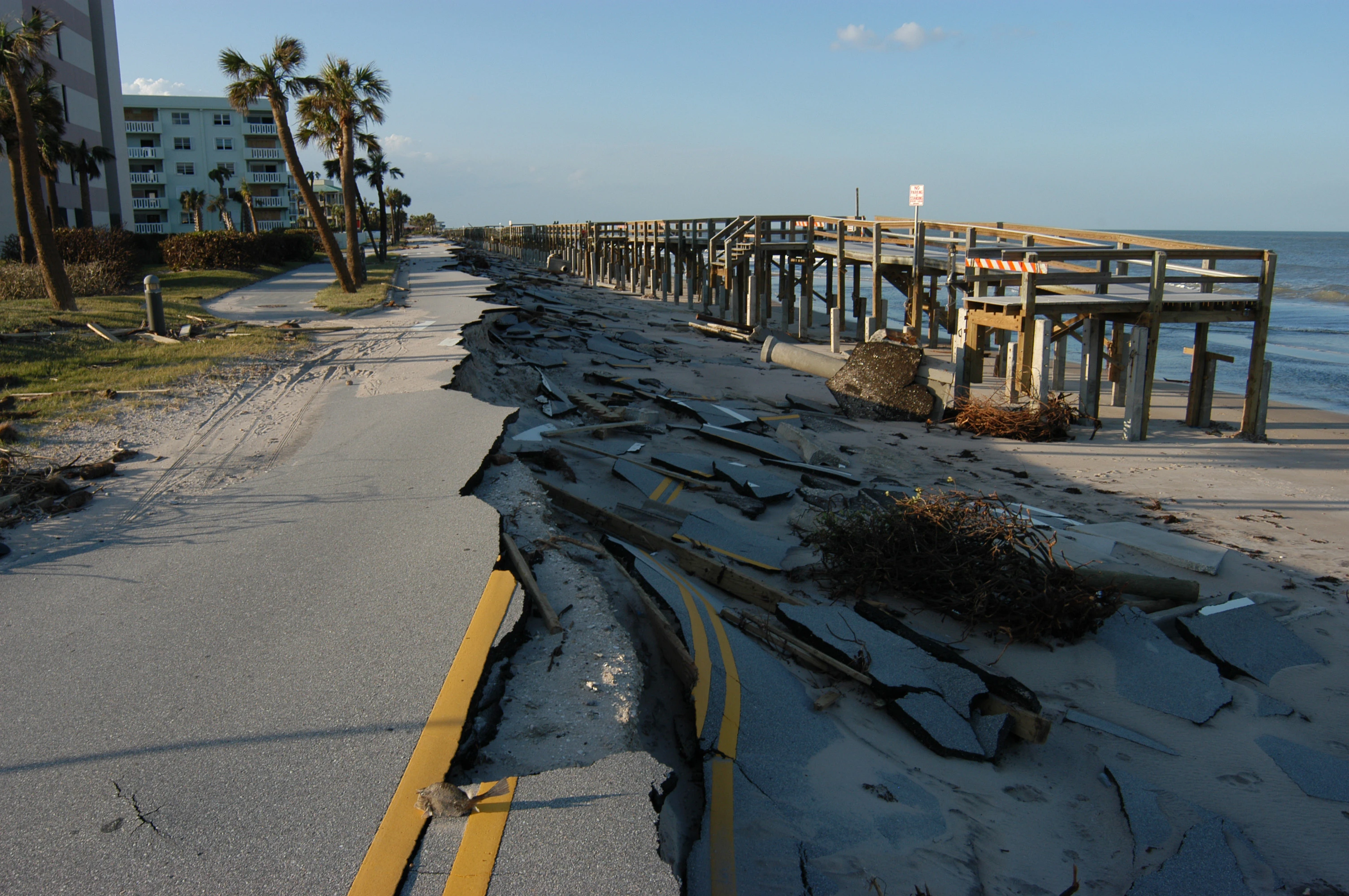 Beachfront road and boardwalk damaged by Hurricane Jeanne (2004)